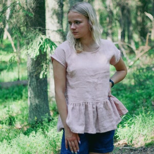 Linen ruffle top ODRIJA, Linen woman top, Linen blouse, Natural inen top, Linen ruffle blouse, Elegant linen top, Sustainable linen clothing