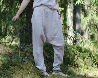 Linen long harem pants KARLIS, Harem pants, Wide pants, Long pants, Loose fit pants, Minimalist pants, Drop crotch pants, Full length harem