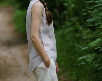 Sleeveless linen tunic top JASMINA, Linen Top, Longer Back Linen Top, Loose Fit Tunic, Sleeveless Linen Top, Bohemian Top, Sleeveless Tunic