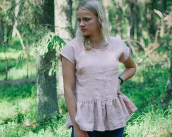 Linnen ruche top ODRIJA, Linnen vrouw top, Linnen blouse, Natuurlijke inen top, Linnen ruche blouse, Elegante linnen top, Duurzame linnen kleding