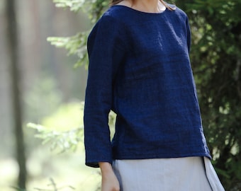 Linen full sleeve blouse LEILA, Linen top, Long sleeve linen blouse, Linen top with full sleeve, Womens linen blouses, Linen full sleeve top