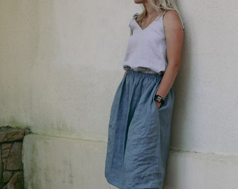 Linen midi skirt EMMA, Linen skirt, Autumn skirt, Boho skirt, Skirt with deep pockets, A Line Skirt, Prewashed linen skirt, Natural clothing