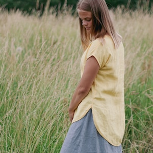 SALE / READY s size, Linen tunic top SABINE, Women Linen Top, Longer Back Linen Top, Loose Tunic, Short Sleeve Linen Top, Bohemian Clothing