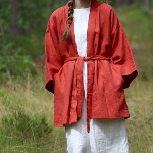 Linen Jacket for Women KRISTA, Linen Coat, Oversized Linen Jacket, Linen Cardigan, Linen Kimono Jacket, Oversize Linen Jacket, Red Jacket image 1