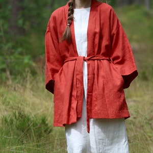 Linen Jacket for Women KRISTA, Linen Coat, Oversized Linen Jacket, Linen Cardigan, Linen Kimono Jacket, Oversize Linen Jacket, Red Jacket