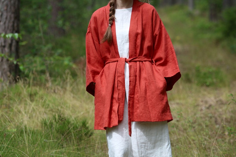 Linen Jacket for Women KRISTA, Linen Coat, Oversized Linen Jacket, Linen Cardigan, Linen Kimono Jacket, Oversize Linen Jacket, Red Jacket image 1