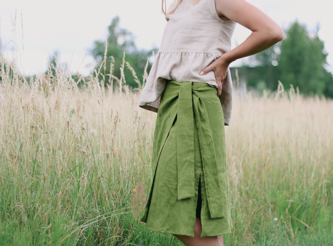 Striped Wrap Midi Skirt