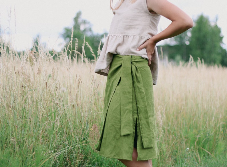 Linen wrap skirt LAURA, Linen midi skirt, Natural wrap skirt, High waisted skirt, Natural women linen skirt, Women linen skirt, Gift for her zdjęcie 1