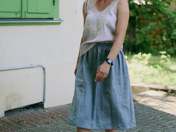 Linen Midi Skirt EMMA, Linen Skirt, Autumn Skirt, Boho Skirt