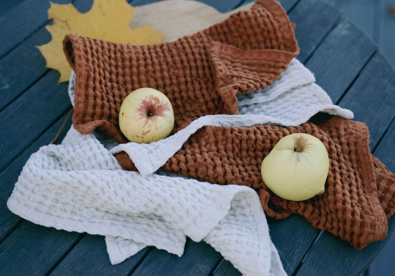 Linen waffle dishcloths, set of 4 reusable dish cloths, waffle natural linen dish towel, washable cleaning cloths, organic reusable cloths image 4