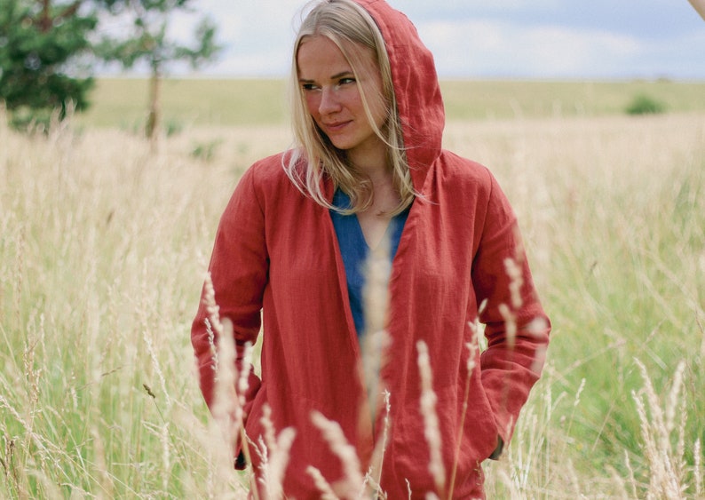 Linen hooded jacket SARA, Sustainable hooded linen jacket, Alternative boho streetwear, Ethical hemp hoodie, Linen jacket with hood image 9