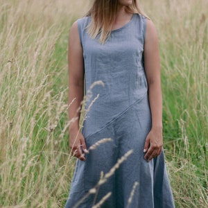 Sleeveless long linen dress MEGIJA, Linen dress for women, Casual linen dress, Linen loose dress, Trapeze linen dress, Linen summer dress