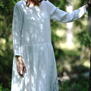 SALE / READY s xl 2xl size, Ruffle linen dress midi length GABRIELA, Linen dress long sleeve, Ruffle waist dress, Freestyler linen dress