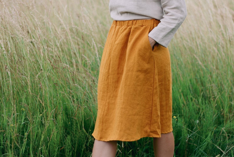 Linen skirt LUIZE, Linen knee length skirt, Midi linen skirt. A Line linen skirt, Summer skirt, Skirt with pockets, 100% natural linen skirt image 4