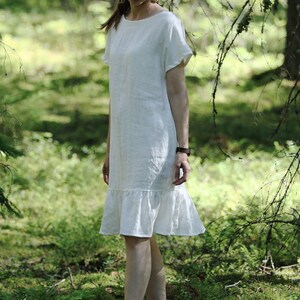 Linen ruffle dress VIKTORIJA, Linen dress, Party linen dress, Short sleeve dress, Midi linen dress, Linen clothing, Bohemian linen dress