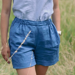 Womens linen shorts MARKS, 100% linen shorts, Short Linen summer shorts, Women linen shorts pockets, Natural organic shorts, Beach shorts
