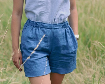 Womens linen shorts MARKS, 100% linen shorts, Short Linen summer shorts, Women linen shorts pockets, Natural organic shorts, Beach shorts