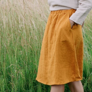 Linnen rok LUIZE, Linnen knielange rok, Midi linnen rok. A Line linnen rok, Zomerrok, Rok met zakken, 100% natuurlijke linnen rok