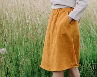 Falda de lino LUIZE, Falda de lino hasta la rodilla, Falda midi de lino. Falda de lino A Line, Falda de verano, Falda con bolsillos, Falda de lino 100% natural