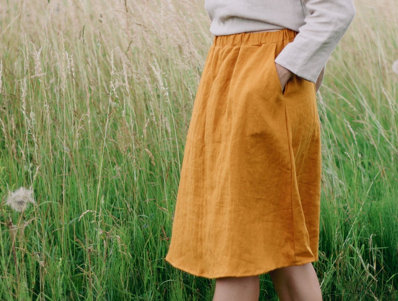 Linen skirt LUIZE, Linen knee length skirt, Midi linen skirt. A Line linen skirt, Summer skirt, Skirt with pockets, 100% natural linen skirt image 1