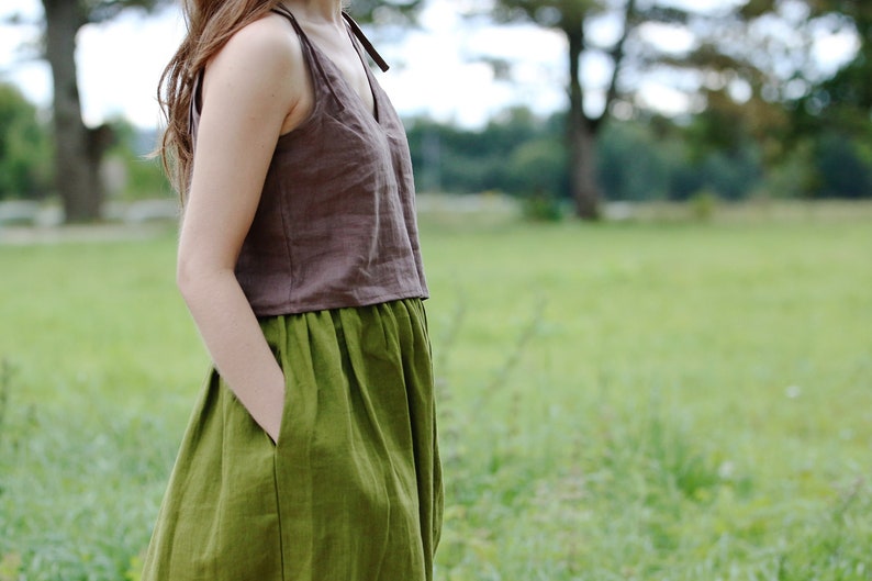 Linen crop cami top MELANIJA, Spaghetti straps top, Cropped top, Camisole top with ties, Linen woman top, Tie strap linen top, Cami slip top image 2