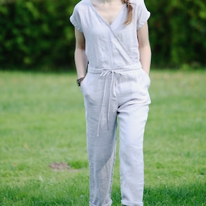Wrap linen jumpsuit MIKELIS, Linen jumpsuit for women, Linen overalls women, Linen romper women, Linen playsuit womens, Summer overalls