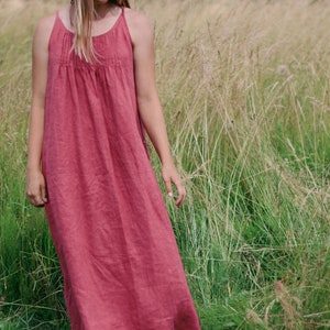 Halter neck maxi linen dress AMELIJA, Sleeveless long sundress, Tie bow closure on the back, Romantic linen dress, Pregnancy linen sundress