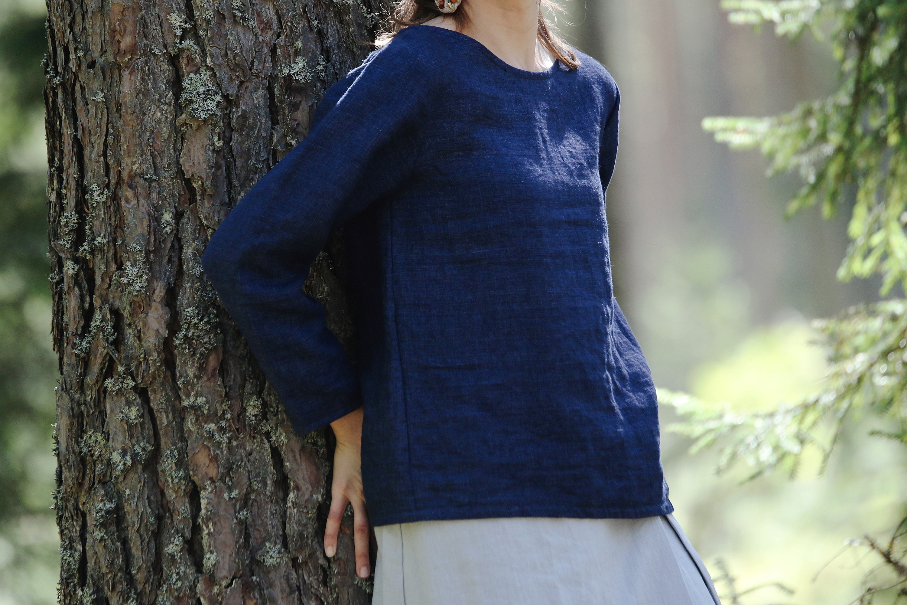 Tie Front Linen Top, Long Sleeve Linen Blouse main image 0