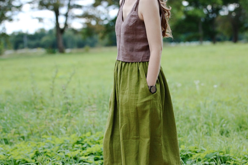 Linen crop cami top MELANIJA, Spaghetti straps top, Cropped top, Camisole top with ties, Linen woman top, Tie strap linen top, Cami slip top image 4