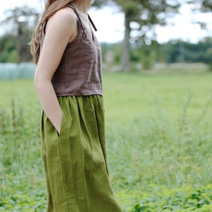 Linen crop cami top MELANIJA, Spaghetti straps top, Cropped top, Camisole top with ties, Linen woman top, Tie strap linen top, Cami slip top image 10