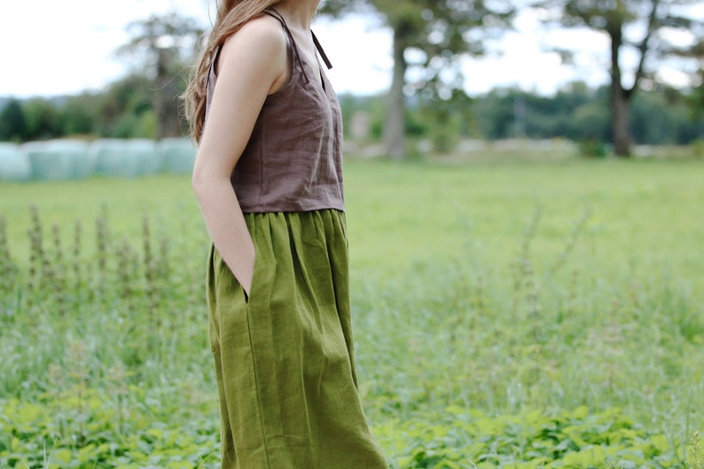 Linen crop cami top MELANIJA, Spaghetti straps top, Cropped top, Camisole top with ties, Linen woman top, Tie strap linen top, Cami slip top image 10