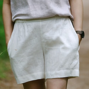Womens linen shorts MARKS, 100% linen shorts, Short Linen summer shorts, Women linen shorts pockets, Natural organic shorts, Beach shorts