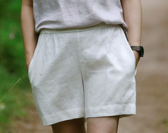 Womens linen shorts MARKS, 100% linen shorts, Short Linen summer shorts, Women linen shorts pockets, Natural organic shorts, Beach shorts