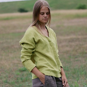 Linen long sleeve blouse GRETA, Linen loose fitting blouse, Long sleeve linen top, Relaxed linen blouse, Loose linen top with long sleeves