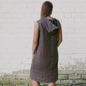 Hooded linen dress ENIJA, Linen dress with hood, Natural linen dress for women, Hoodie dress, Linen short sleeve dress, Causal linen dress