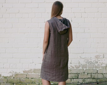 Hooded linen dress ENIJA, Linen dress with hood, Natural linen dress for women, Hoodie dress, Linen short sleeve dress, Causal linen dress