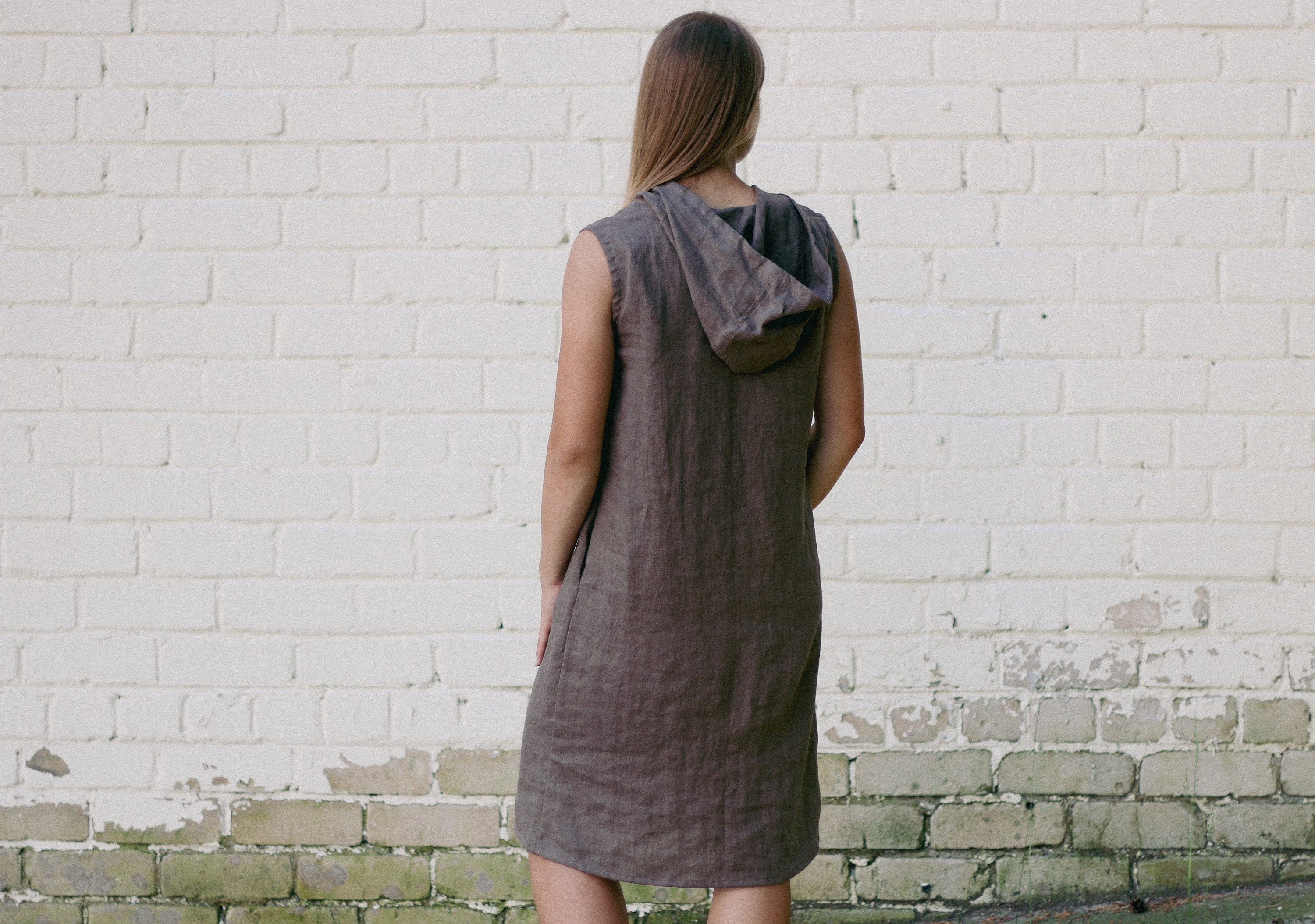 Hooded linen dress ENIJA, Linen dress with hood, Natural linen dress for women, Hoodie dress, Linen short sleeve dress, Causal linen dress