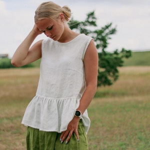 SALE / READY s m size, Linen sleeveless ruffle top OLIVIJA, Linen top, Natural  Linen blouse, Elegant linen top, Sustainable clothing
