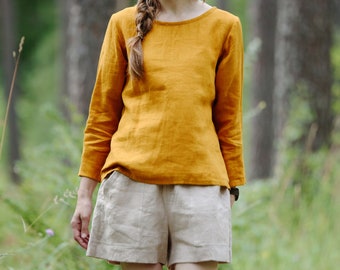 Linen full sleeve blouse LEILA, Linen top, Long sleeve linen blouse, Linen top with full sleeve, Womens linen blouses, Linen full sleeve top