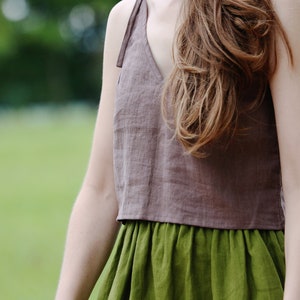 Linen crop cami top MELANIJA, Spaghetti straps top, Cropped top, Camisole top with ties, Linen woman top, Tie strap linen top, Cami slip top