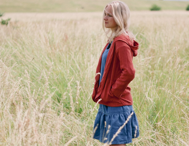 Leinen Kapuzenjacke SARA, Nachhaltige Leinenjacke mit Kapuze, Alternative Boho Streetwear, Ethischer Hanf Hoodie, Leinenjacke mit Kapuze Bild 4