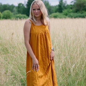 Halter neck maxi linen dress AMELIJA, Sleeveless long sundress, Tie bow closure on the back, Romantic linen dress, Pregnancy linen sundress