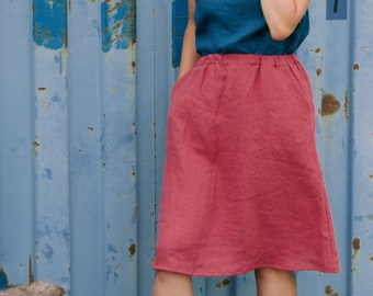 Linen skirt LUIZE, Linen knee length skirt, Midi linen skirt. A Line linen skirt, Summer skirt, Skirt with pockets, 100% natural linen skirt