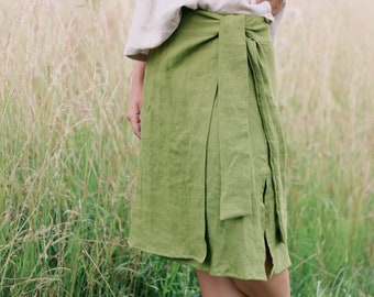 SALE / READY 2xl size, Linen wrap skirt LAURA, Linen midi skirt, Natural wrap skirt, High waisted skirt, Natural women linen skirt