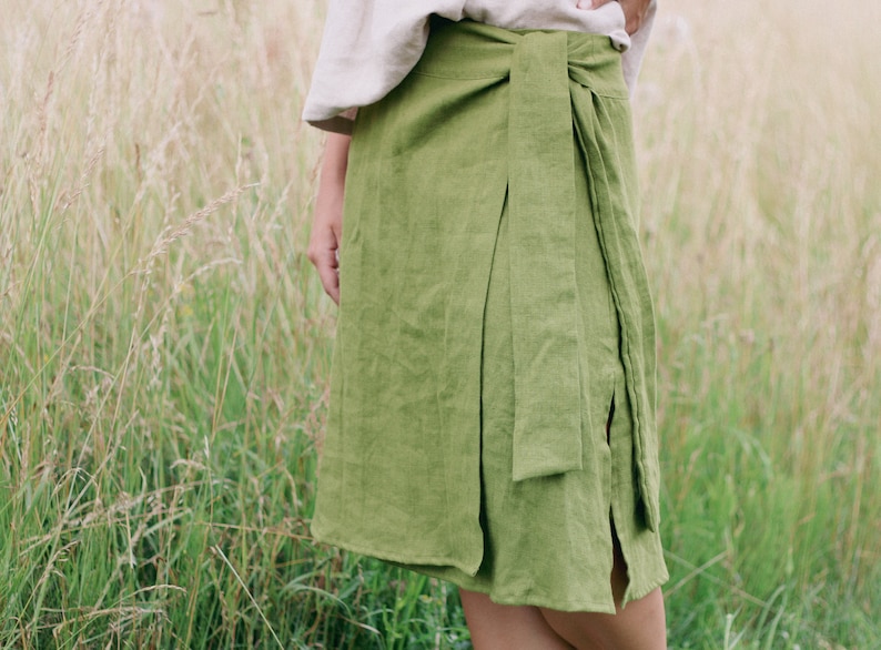 Linen wrap skirt LAURA, Linen midi skirt, Natural wrap skirt, High waisted skirt, Natural women linen skirt, Women linen skirt, Gift for her zdjęcie 3