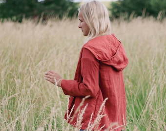 Linen hooded jacket SARA, Sustainable hooded linen jacket, Alternative boho streetwear, Ethical hemp hoodie,  Linen jacket with hood