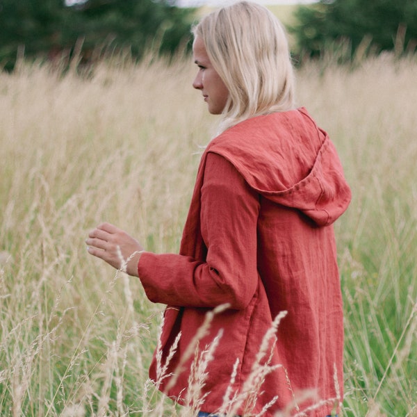 Leinen Kapuzenjacke SARA, Nachhaltige Leinenjacke mit Kapuze, Alternative Boho Streetwear, Ethischer Hanf Hoodie, Leinenjacke mit Kapuze