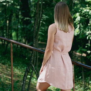 Short linen dress MARTA, Linen dress woman, Summer linen dress, Simple linen dress, Linen shift dress with belt, Natural linen tunic dress