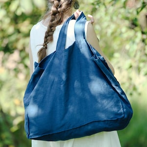 Grande bolsa de linho, Bolsa de compras de ombro, Bolsa de linho para uso diário, Bolsa forte de camada dupla, Bolsa de linho, Bolsa de viagem de linho, Ideia de presente de Natal