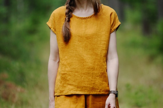 Linen shirt LAUMA, Linen top, Linen short sleeve top, Basic linen blouse, Linen casual top for woman, Summer linen blouse, Pure linen top